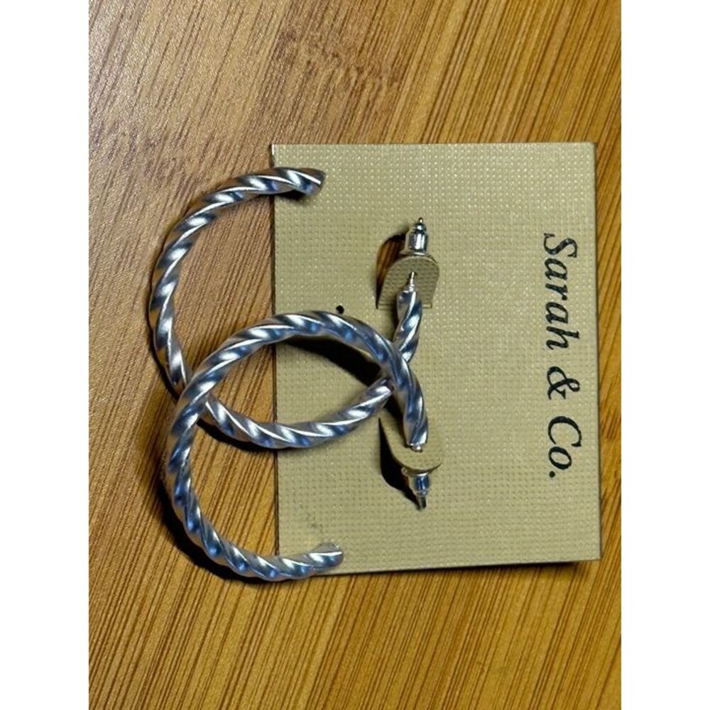 Sarah & Co Silver Tone Twisted Rope Hoop Earrings Boho Style New NWT